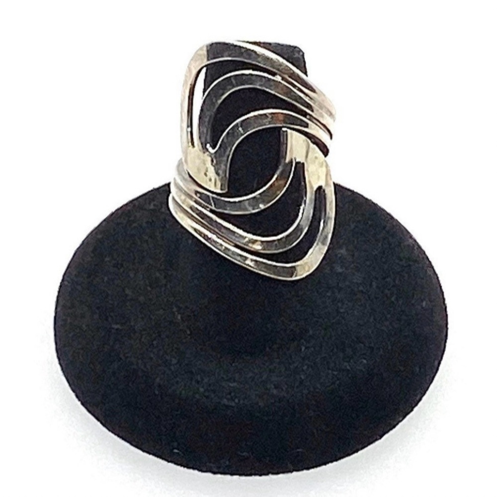 Sterling Silver Abstract Geometric Ring Bypass Design Size 7